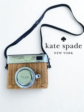 Kate Spade Wicker & Silver Leather Wicker Camera Bag Crossbody w/ Dust Bag 📷👜